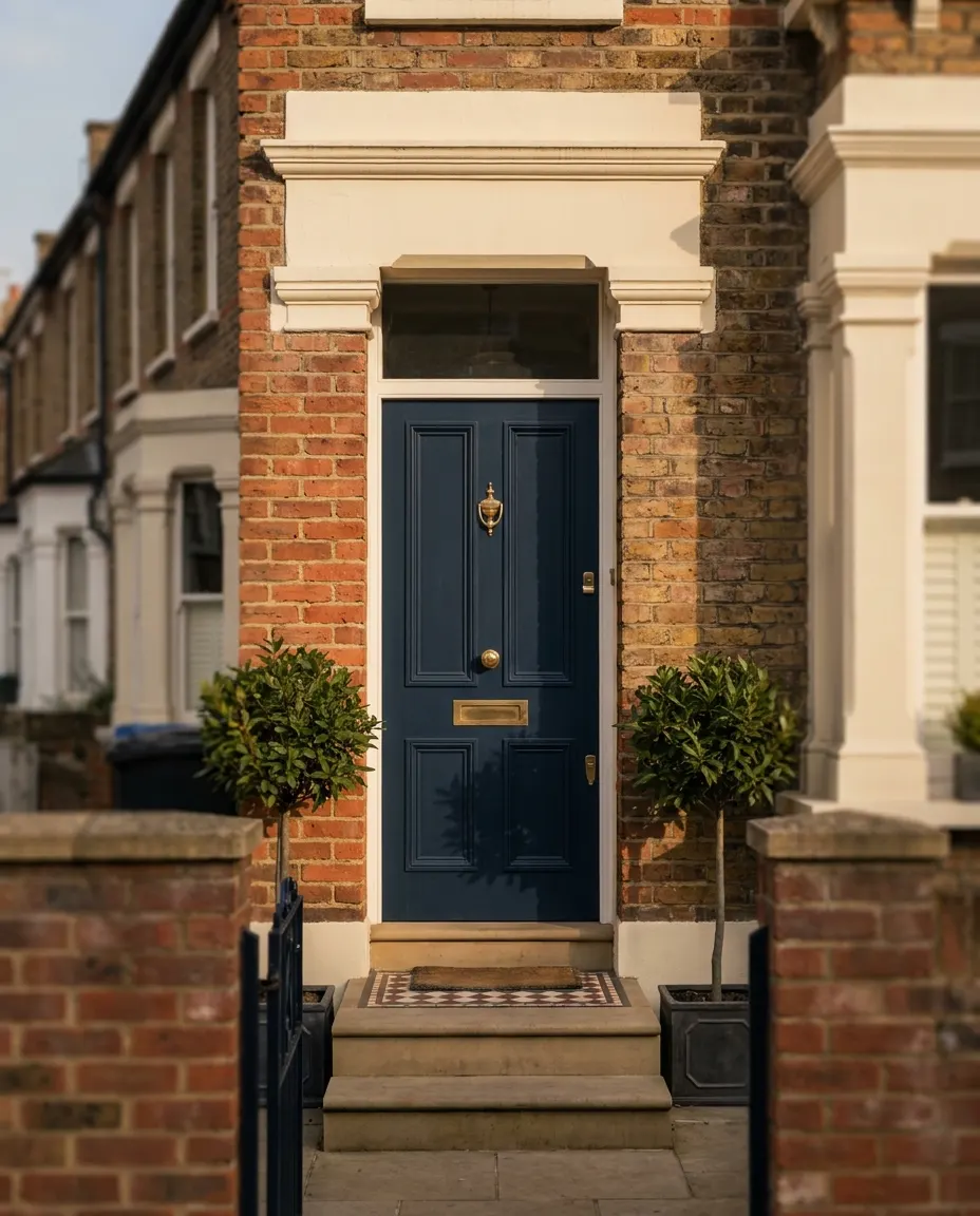 Victorian terraced house with a navy front door